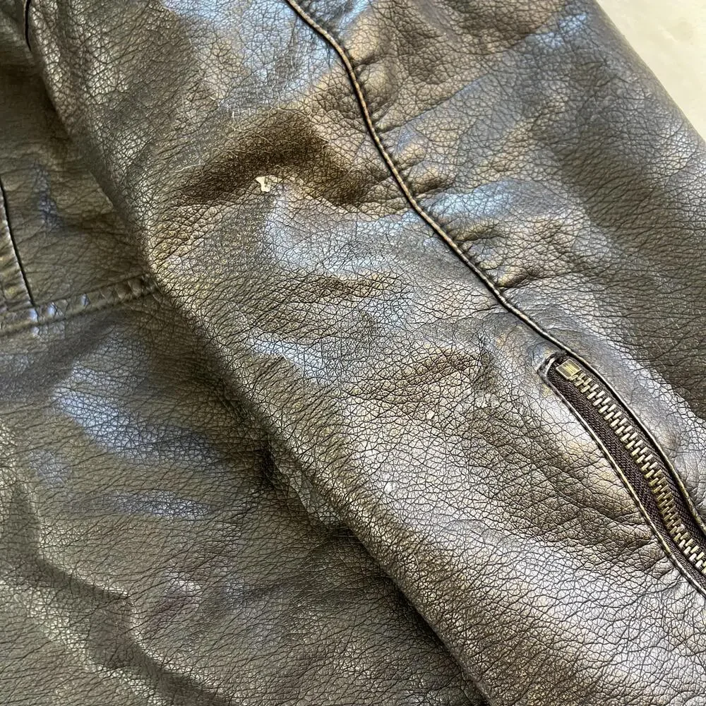 Levi's Jacket Mens Large Black Faux Leather Hooded Lined Biker Motorcycle READ